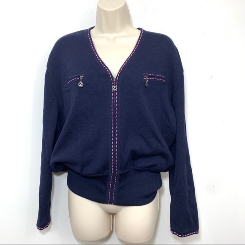 Laurel By Escada Cardigan Full Zip Sweater Blue